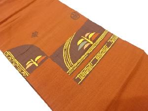 樹木に抽象模様織り出し名古屋帯